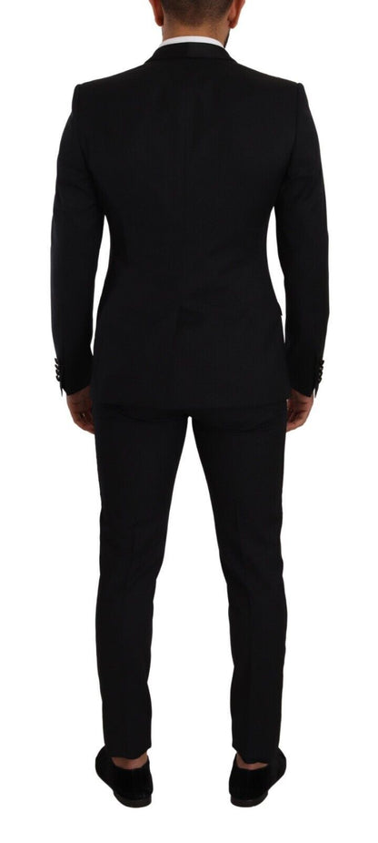 Elegante traje de lana y seda estampado negro de Dolce &amp; Gabbana