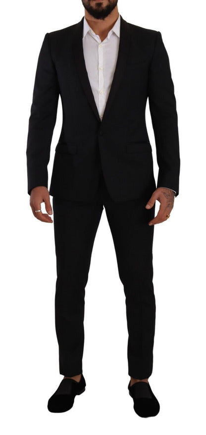 Elegante traje de lana y seda estampado negro de Dolce &amp; Gabbana