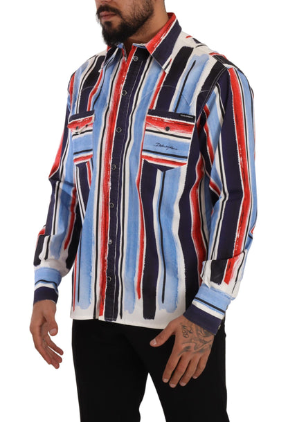 Dolce &amp; Gabbana Elegante Camisa De Algodón A Rayas Con Bolsillos