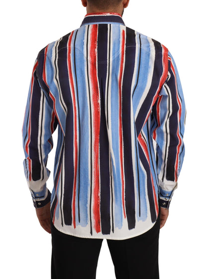 Dolce &amp; Gabbana Elegante Camisa De Algodón A Rayas Con Bolsillos