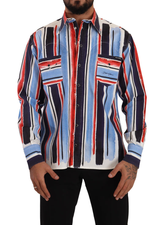Dolce &amp; Gabbana Elegante Camisa De Algodón A Rayas Con Bolsillos