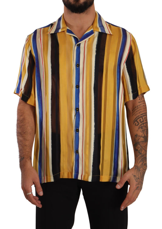 Camisa de hombre Dolce &amp; Gabbana en mezcla de seda a rayas amarillas