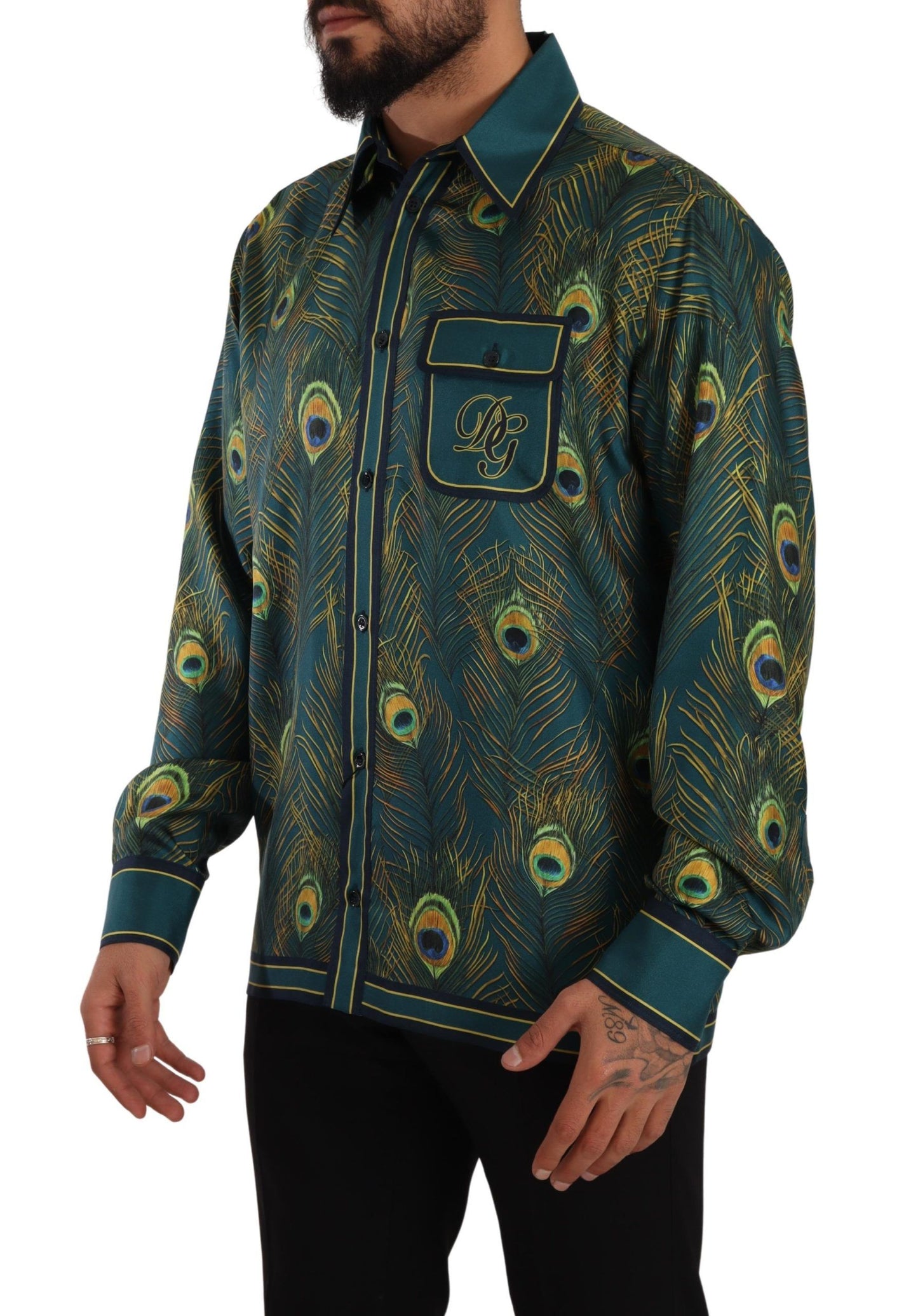Dolce &amp; Gabbana Peacock Feather Print Silk Shirt