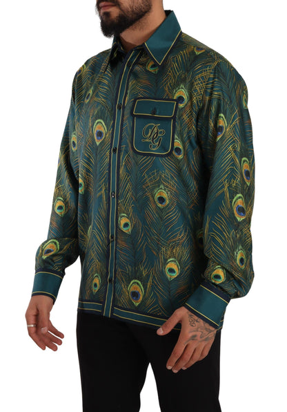 Dolce &amp; Gabbana Peacock Feather Print Silk Shirt