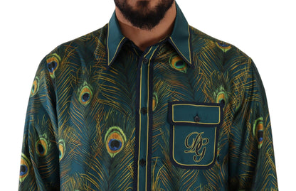 Dolce &amp; Gabbana Peacock Feather Print Silk Shirt