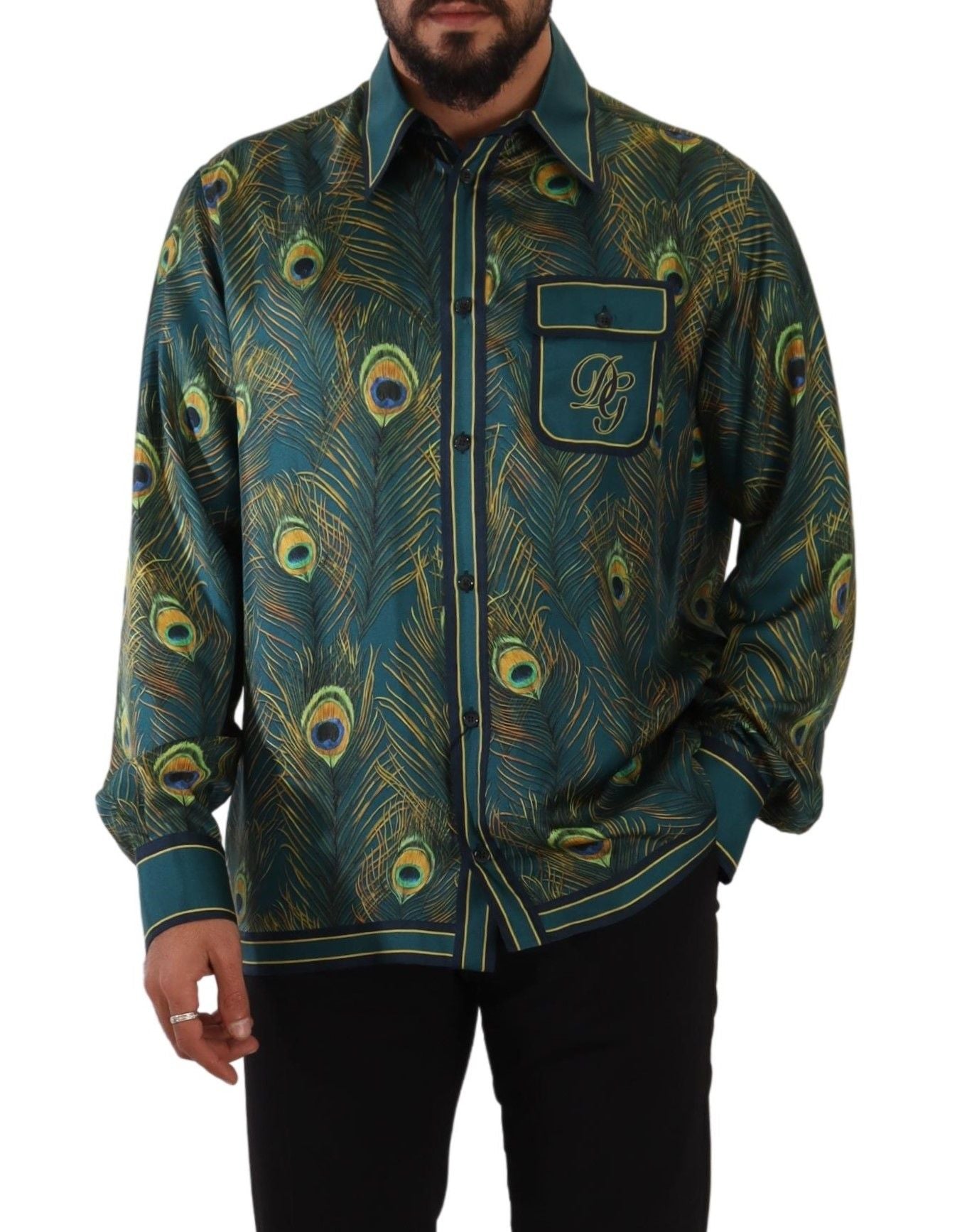 Dolce &amp; Gabbana Peacock Feather Print Silk Shirt