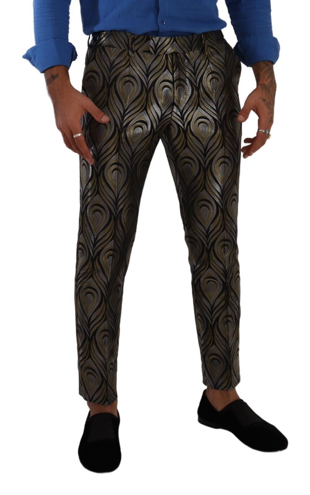 Dolce &amp; Gabbana Elegant Slim Fit Metallic Dress Trousers