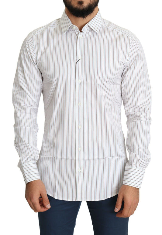 Dolce &amp; Gabbana Elegante camisa de vestir de algodón a rayas blancas