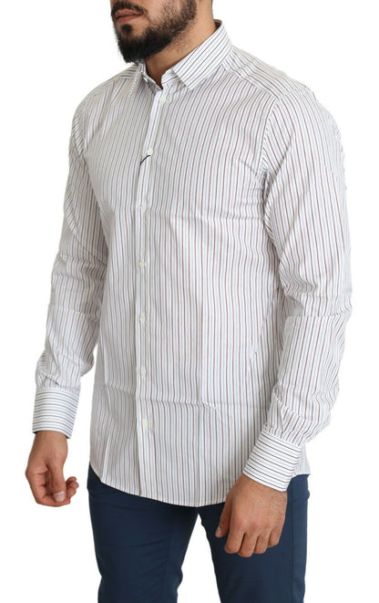 Dolce &amp; Gabbana Elegante camisa de vestir de algodón a rayas blancas