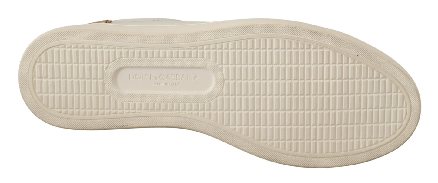 Dolce &amp; Gabbana Elegantes zapatillas deportivas de cuero blanco con detalles dorados