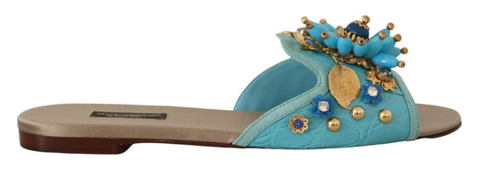 Dolce &amp; Gabbana Exquisitas sandalias de cuero exótico adornadas con cristales