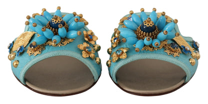Dolce &amp; Gabbana Exquisitas sandalias de cuero exótico adornadas con cristales