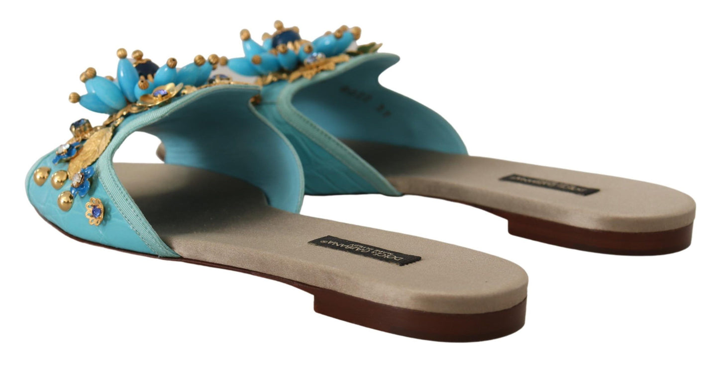 Dolce &amp; Gabbana Exquisitas sandalias de cuero exótico adornadas con cristales