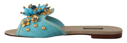 Dolce &amp; Gabbana Exquisitas sandalias de cuero exótico adornadas con cristales