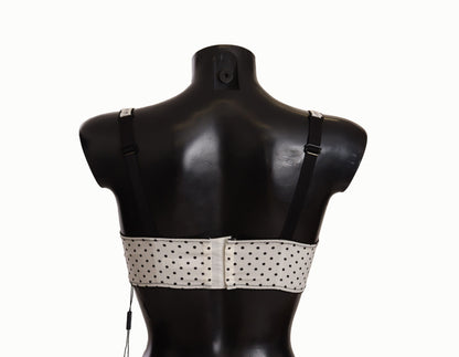 Dolce & Gabbana White Black Polka Dot Satin Lace Balconette Bra