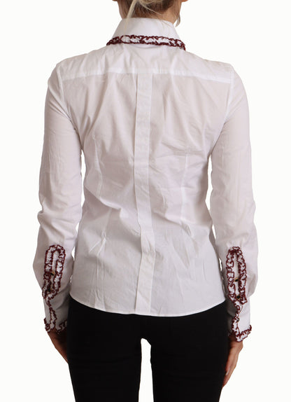 Dolce &amp; Gabbana Elegante polo de manga larga de algodón blanco