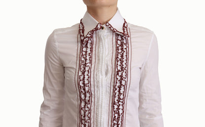 Dolce &amp; Gabbana Elegante polo de manga larga de algodón blanco