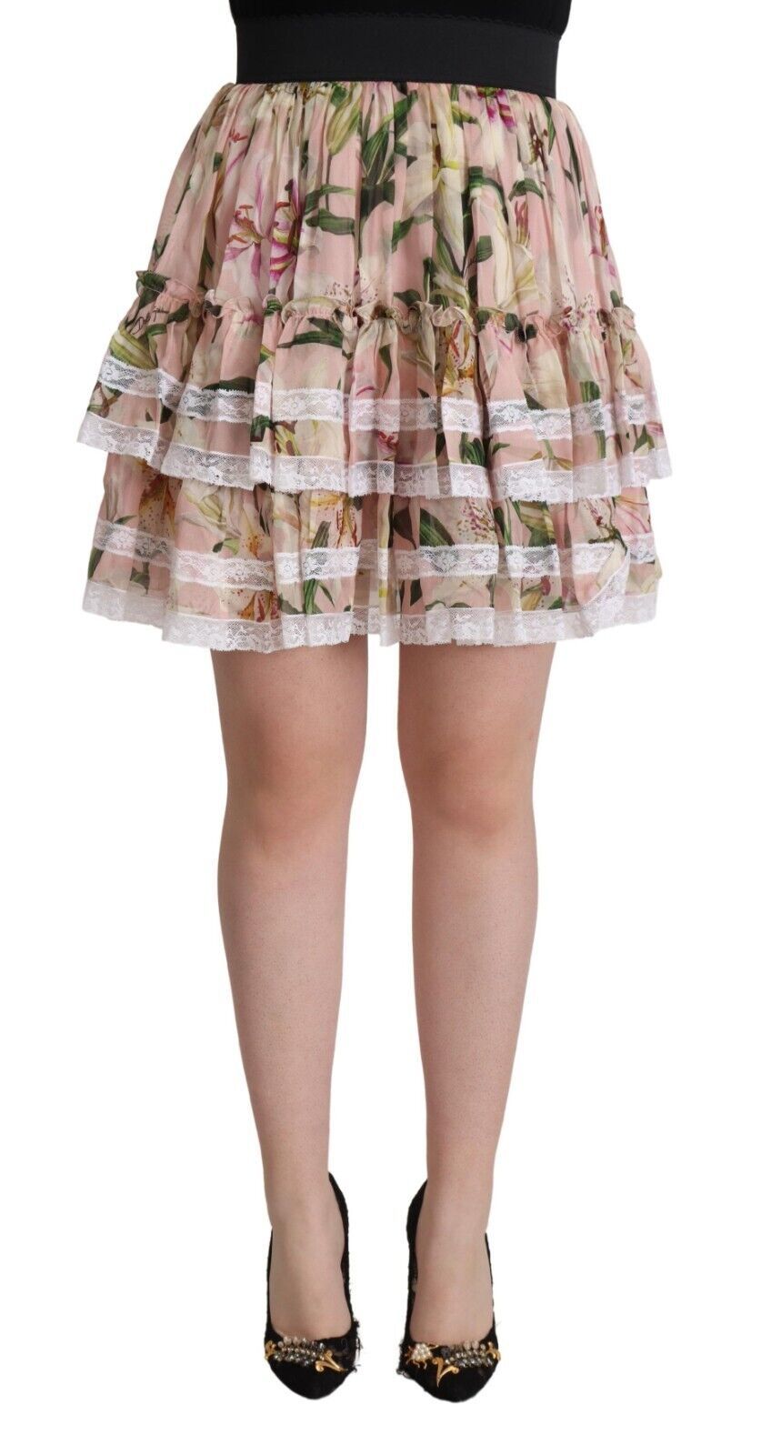 Dolce &amp; Gabbana Minifalda evasé escalonada elegante con estampado de lirios