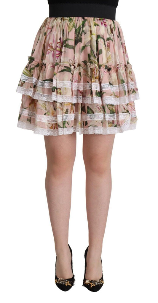Dolce &amp; Gabbana Minifalda evasé escalonada elegante con estampado de lirios