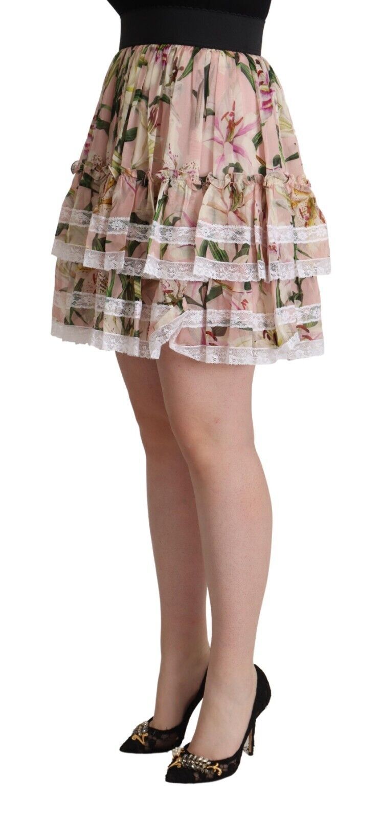 Dolce &amp; Gabbana Minifalda evasé escalonada elegante con estampado de lirios