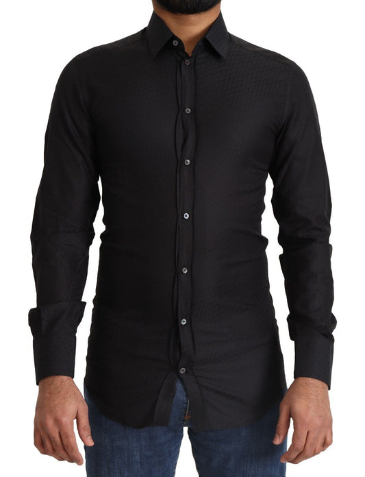 Dolce &amp; Gabbana Camisa de vestir elegante de algodón negro dorado