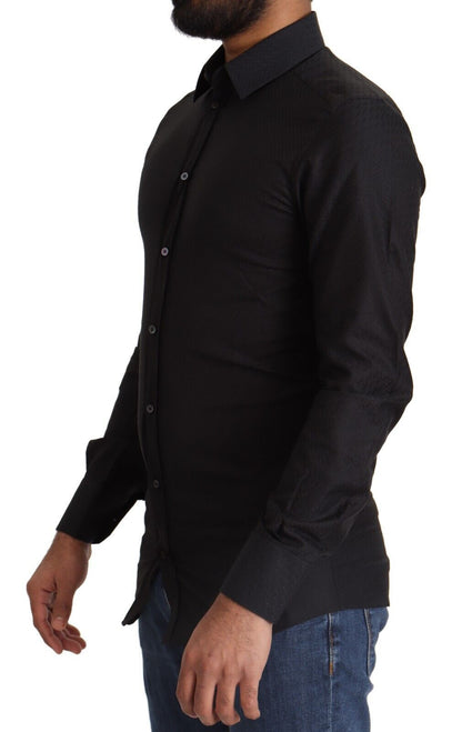 Dolce &amp; Gabbana Camisa de vestir elegante de algodón negro dorado