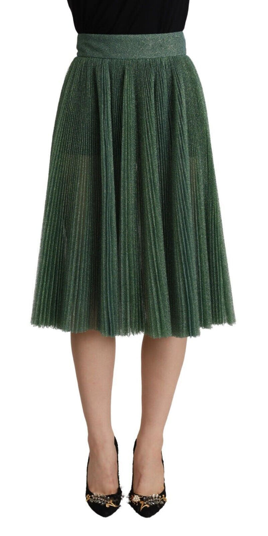 Dolce &amp; Gabbana Falda midi plisada de corte a verde metalizado