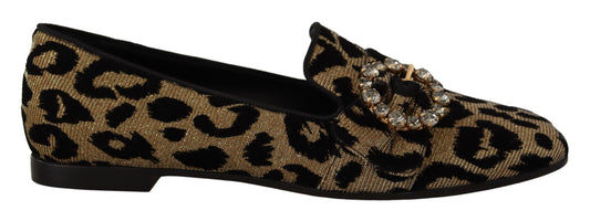 Dolce &amp; Gabbana Elegantes mocasines con gemas de cristal y leopardo