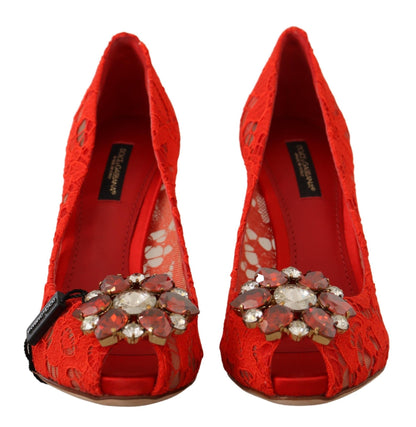 Dolce &amp; Gabbana Zapatos de tacón de encaje Taormina con cristales rojos