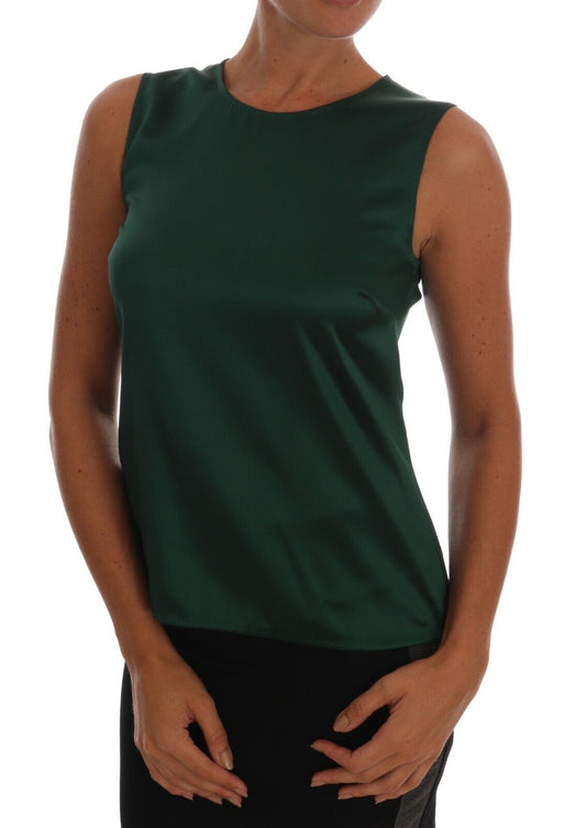 Dolce &amp; Gabbana Top de seda sin mangas en verde oscuro