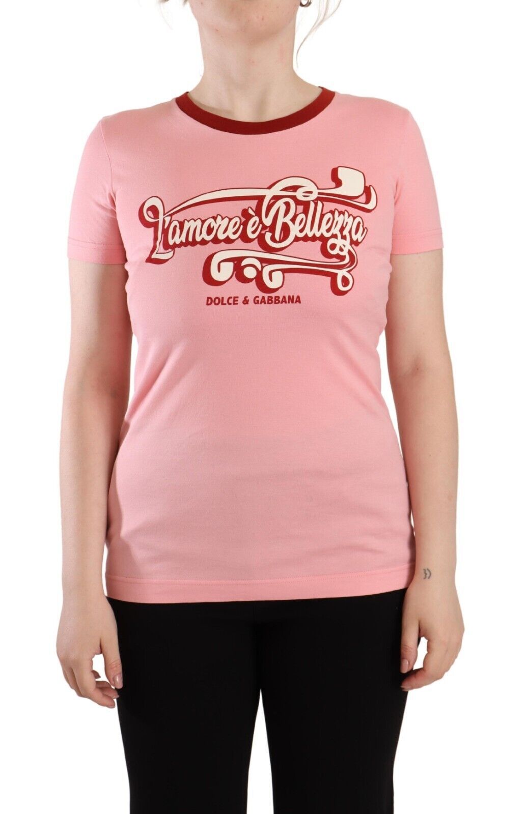 Dolce &amp; Gabbana Camiseta elegante con cuello redondo y logo rosa