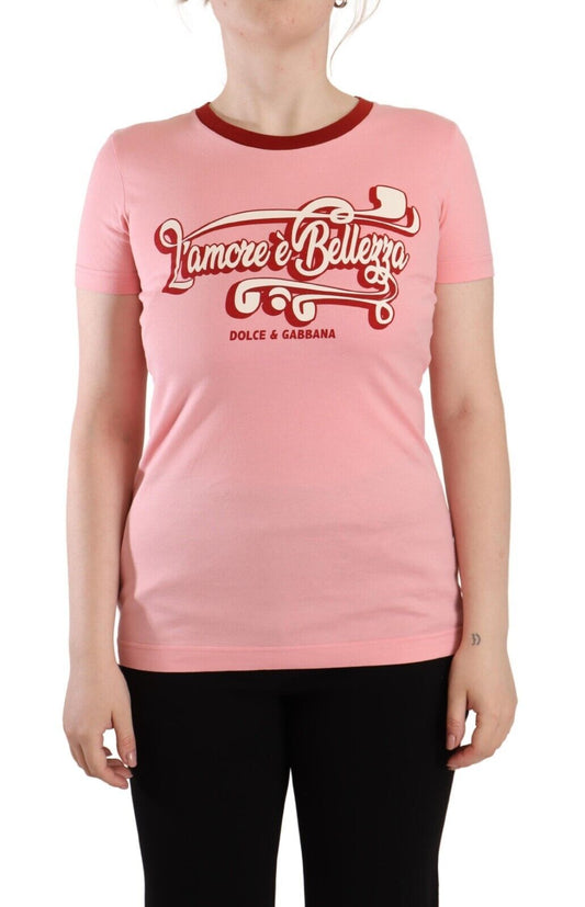 Dolce &amp; Gabbana Camiseta elegante con cuello redondo y logo rosa