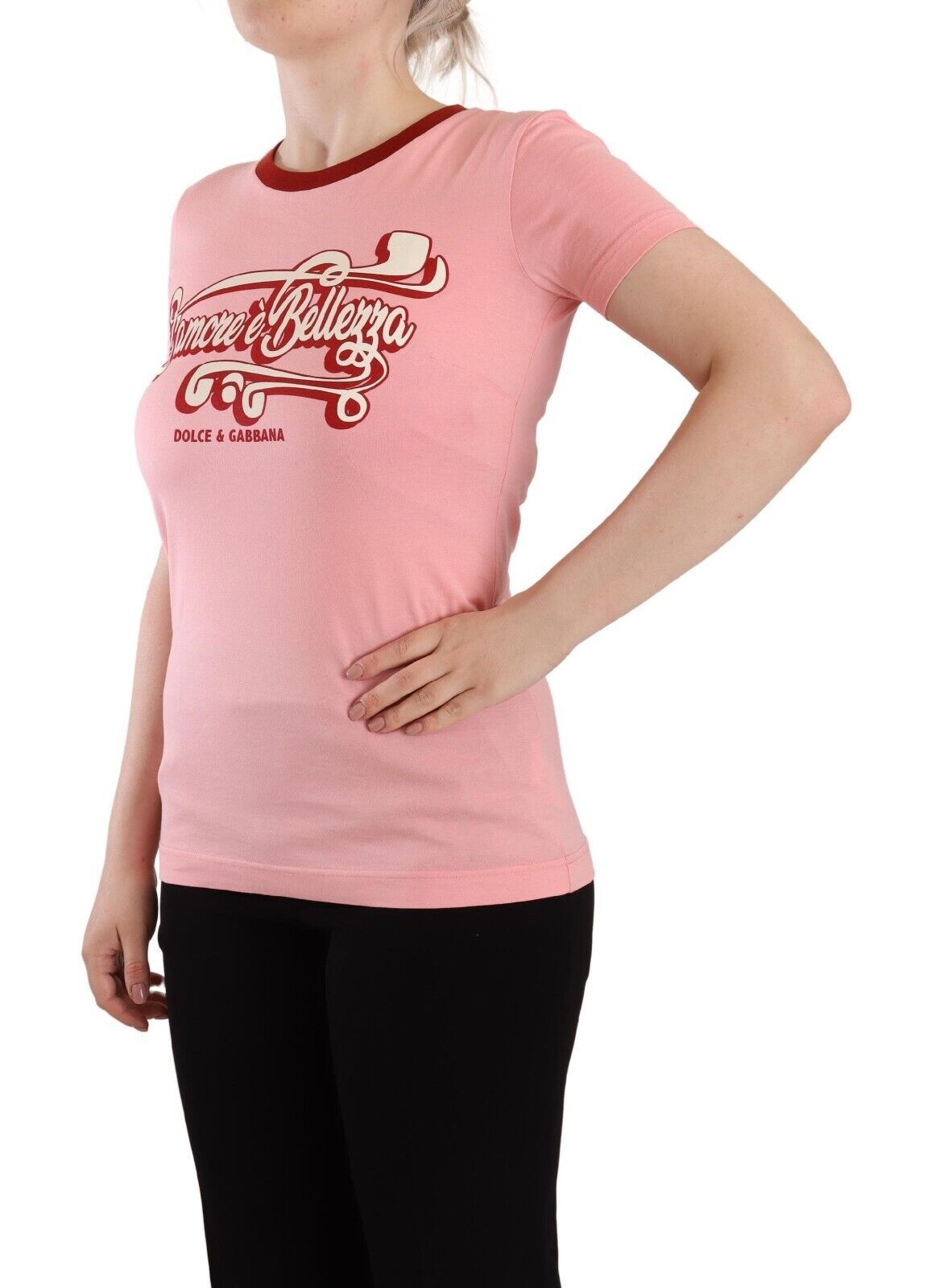 Dolce &amp; Gabbana Camiseta elegante con cuello redondo y logo rosa