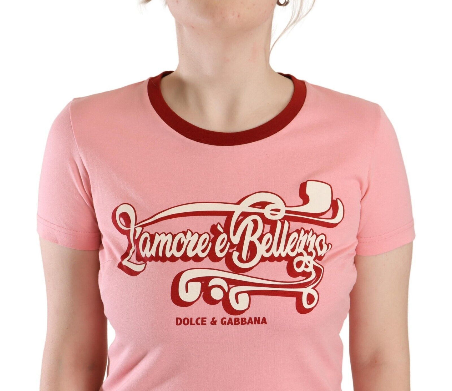Dolce &amp; Gabbana Camiseta elegante con cuello redondo y logo rosa