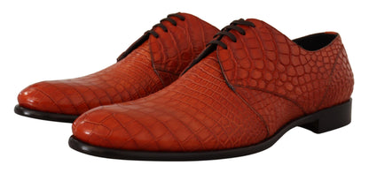 Dolce &amp; Gabbana Zapatos de vestir con cordones de piel de cocodrilo naranja exóticos