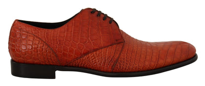 Dolce &amp; Gabbana Zapatos de vestir con cordones de piel de cocodrilo naranja exóticos