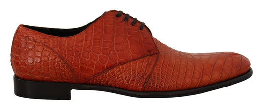 Dolce &amp; Gabbana Zapatos de vestir con cordones de piel de cocodrilo naranja exóticos
