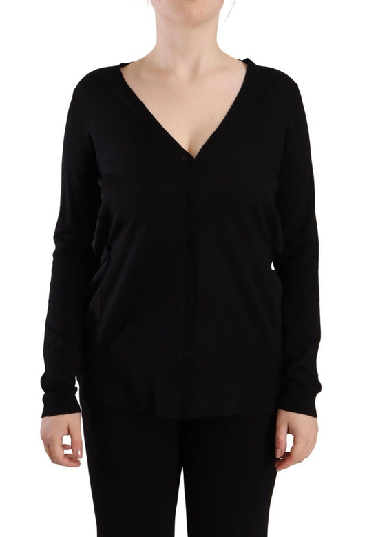 Dolce &amp; Gabbana Elegante jersey negro de lana con cuello en V