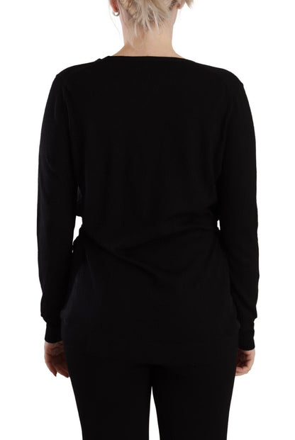 Dolce &amp; Gabbana Elegante jersey negro de lana con cuello en V