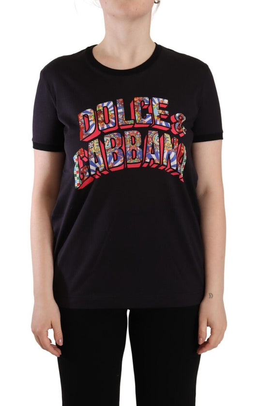 Dolce &amp; Gabbana Camiseta negra elegante con cuello redondo y logo