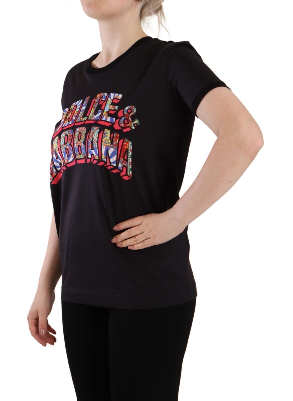 Dolce &amp; Gabbana Camiseta negra elegante con cuello redondo y logo
