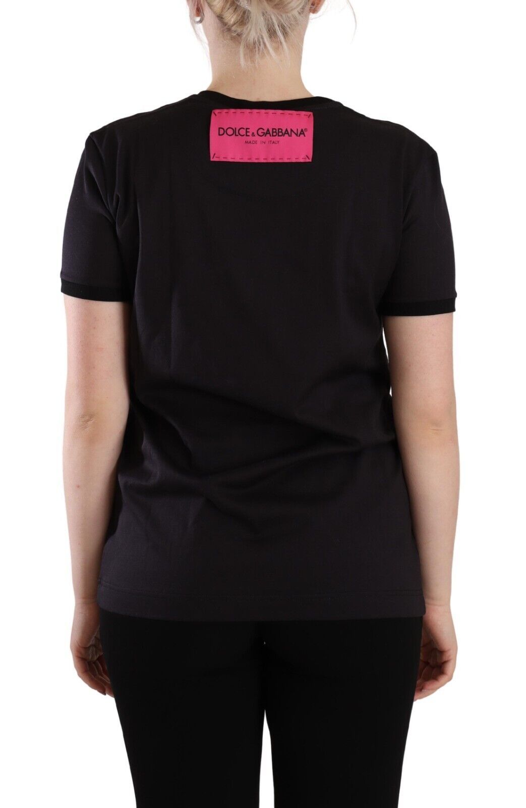 Dolce &amp; Gabbana Camiseta negra elegante con cuello redondo y logo