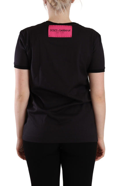 Dolce &amp; Gabbana Camiseta negra elegante con cuello redondo y logo