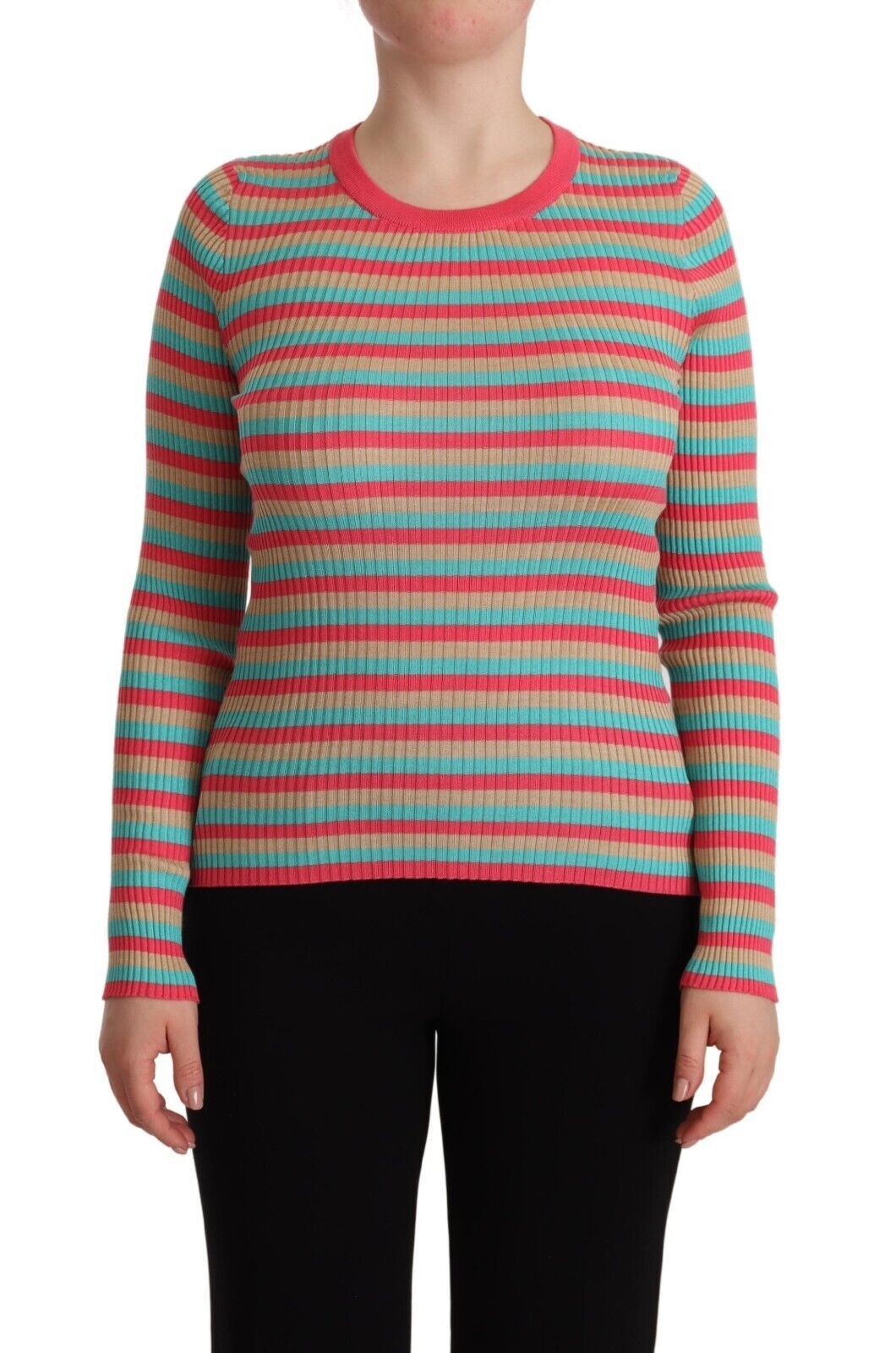 Dolce &amp; Gabbana Jersey elegante de seda a rayas con cuello redondo