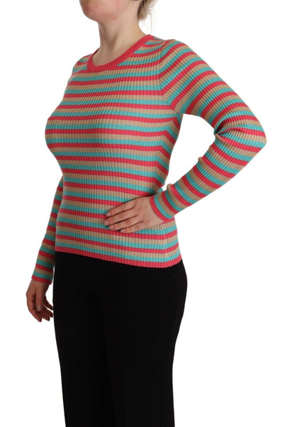 Dolce &amp; Gabbana Jersey elegante de seda a rayas con cuello redondo