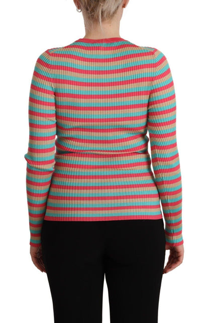 Dolce &amp; Gabbana Jersey elegante de seda a rayas con cuello redondo