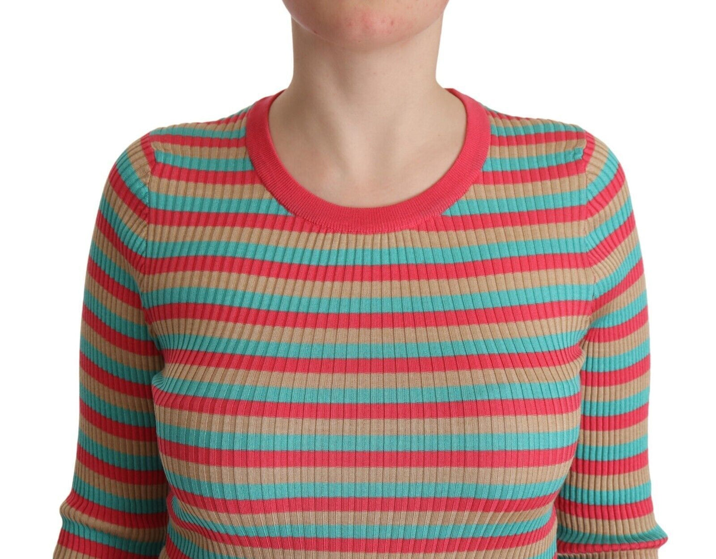 Dolce &amp; Gabbana Jersey elegante de seda a rayas con cuello redondo