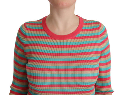 Dolce &amp; Gabbana Jersey elegante de seda a rayas con cuello redondo