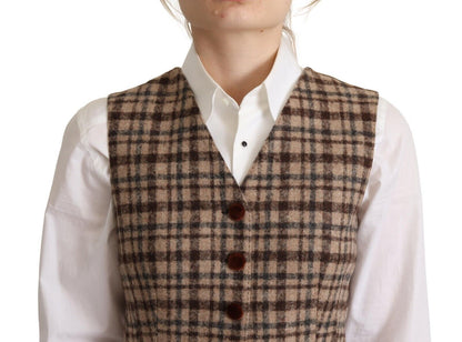 Dolce &amp; Gabbana Elegante top sin mangas con cuello en V a cuadros