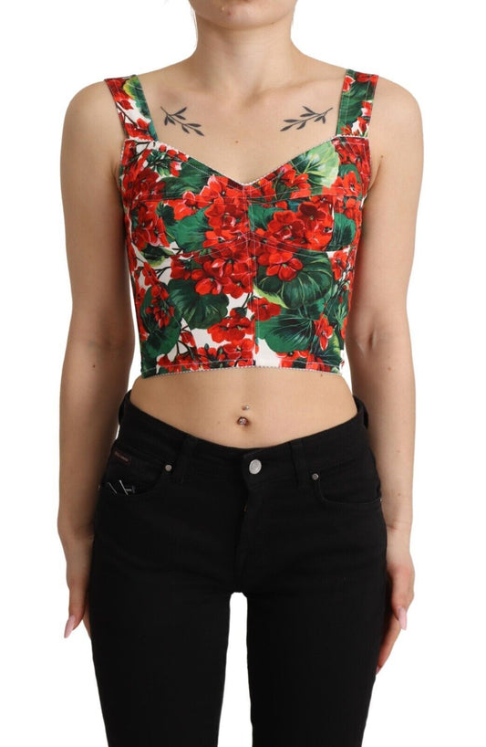 Dolce &amp; Gabbana Elegante top corto rojo con estampado de geranio